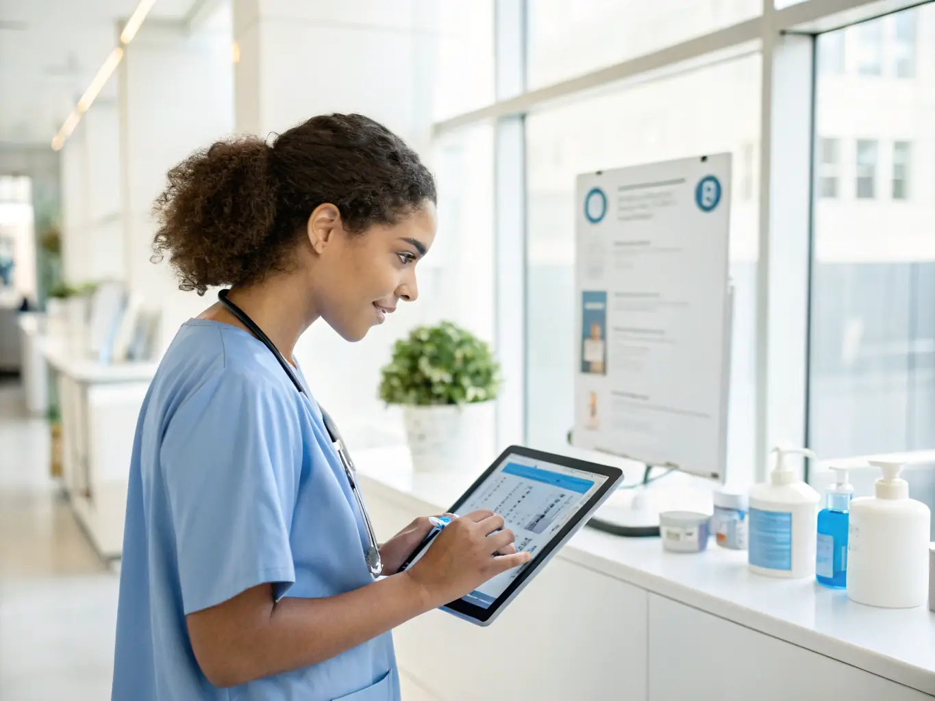 A virtual health triage interface where an AI agent interacts with a patient, assessing symptoms and providing initial health recommendations.