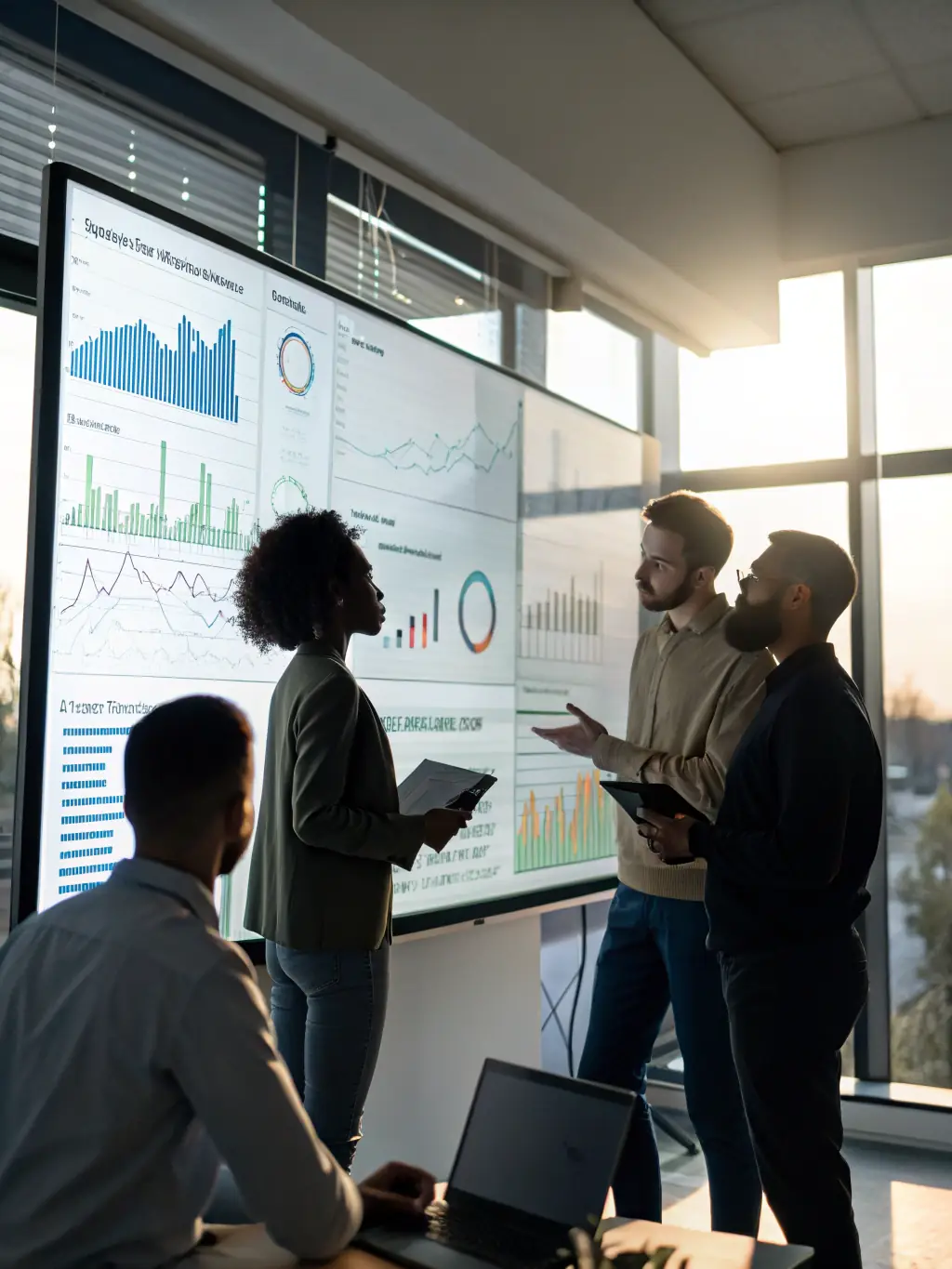 A graphic showing GIANA's team providing ongoing support and maintenance for an AI agent, with data visualizations and performance metrics displayed.