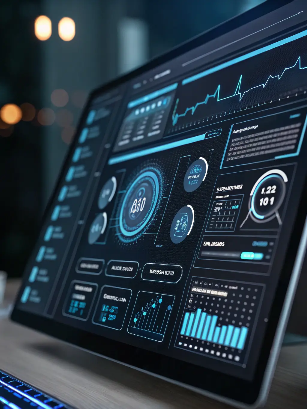 A futuristic image of an AI agent interface, displaying real-time data analysis and autonomous decision-making processes.