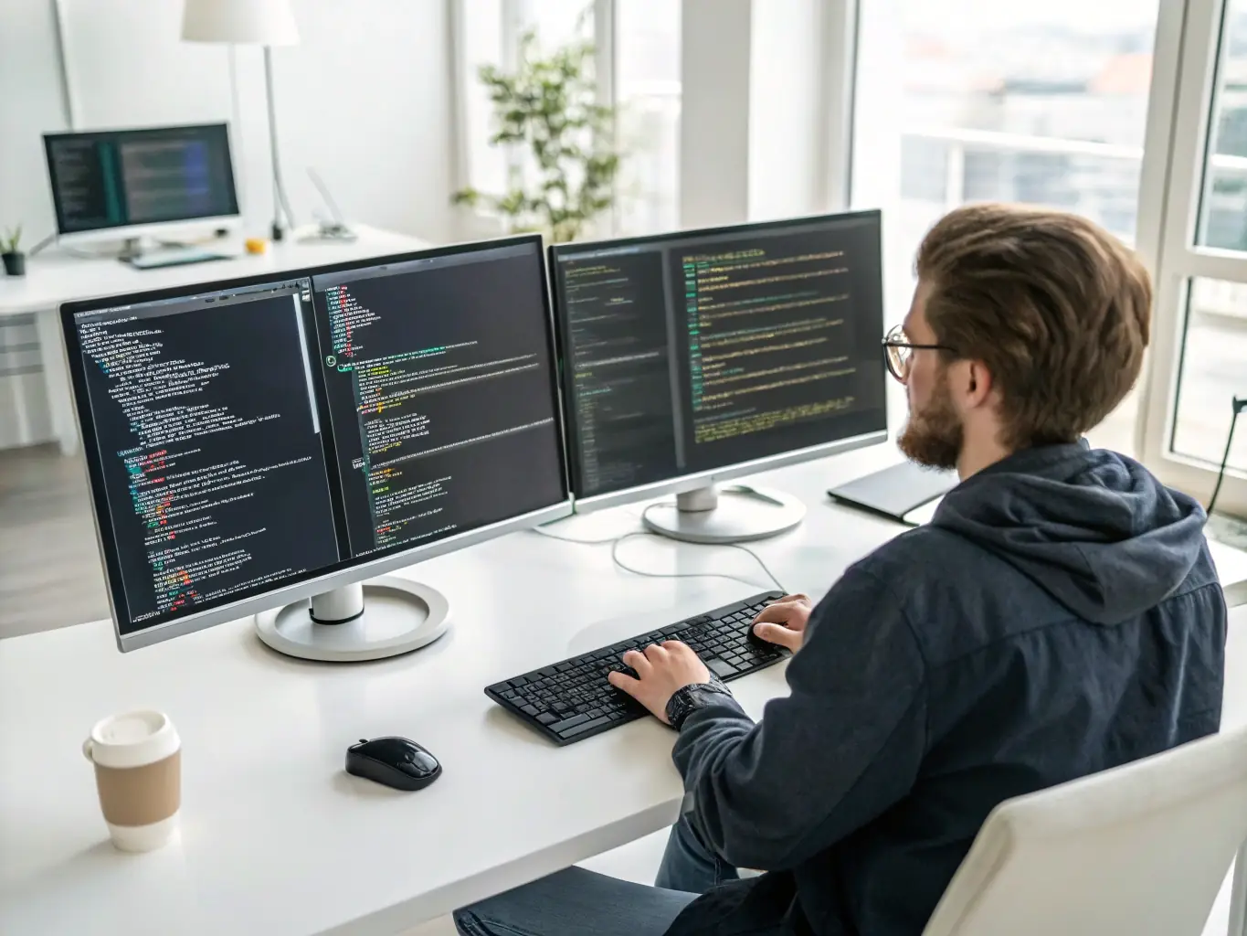 A visually striking image depicting a custom AI solution being developed, with abstract representations of algorithms and data flows, highlighting the tailored nature of the service.