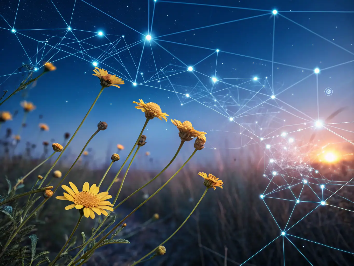 An abstract graphic representing an automation platform, with interconnected nodes and data streams, symbolizing the comprehensive nature of the service and its ability to streamline end-to-end processes.