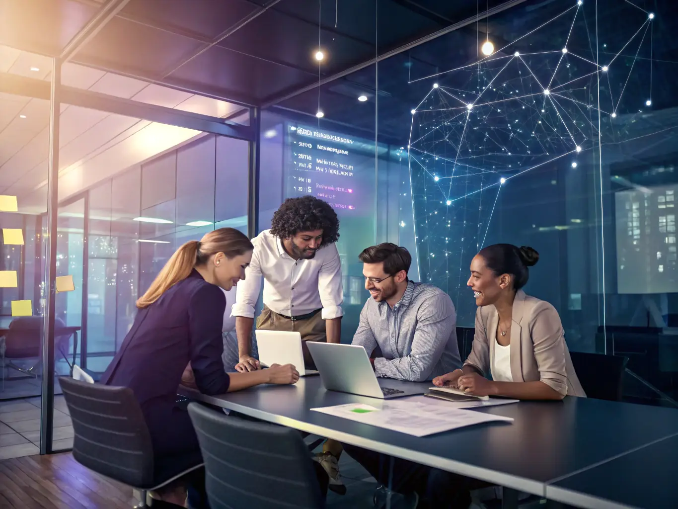 A visually compelling image of a diverse group of people collaborating in a brightly lit office, representing the collaborative nature of NGOs and GIANA's support.